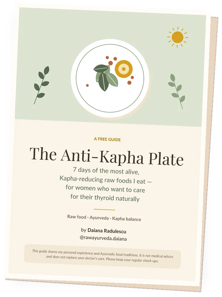 Cover of the free guide Raw Anti-Kapha Plate, by Daiana Rădulescu
